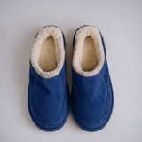 Blue Suede Leather Eliana Fur Lined Slippers