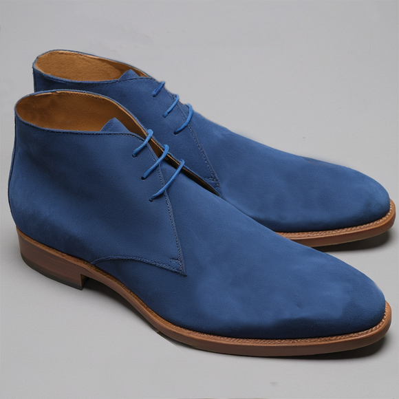 Dark Blue Suede Leather Gabrovo Chukka Lace Up Boots