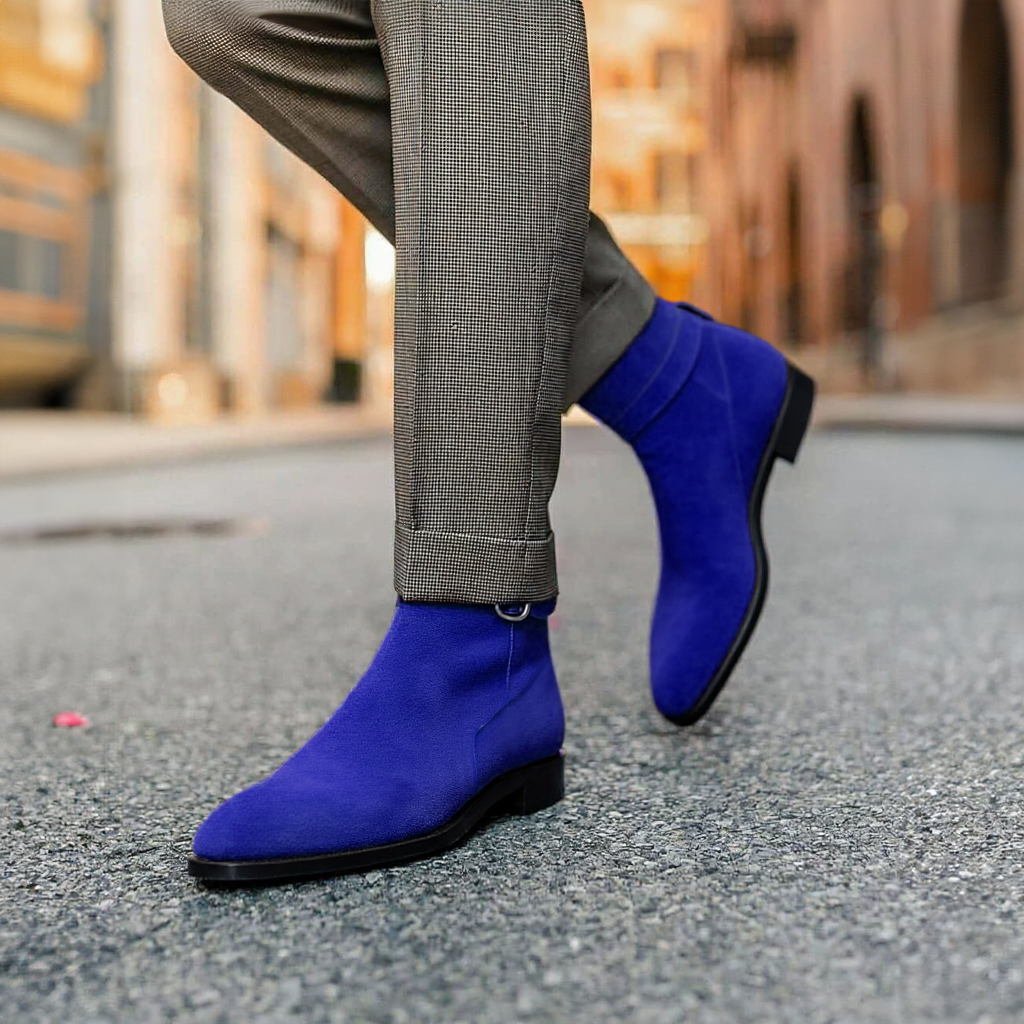 Dark Blue Suede Leather Amarante Slip On Jodhpur Boots