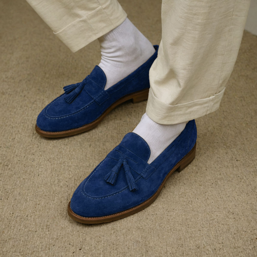 Blue Suede Belize Chunky Tassel Loafers - With Track Soles - AW24