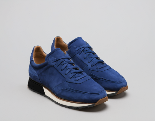 Blue Suede Leather Nausori Lace Up Running Sneaker Shoes