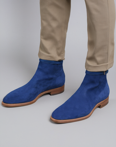 Dark Blue Suede Leather Cracio Slip On Jodhpur Boots