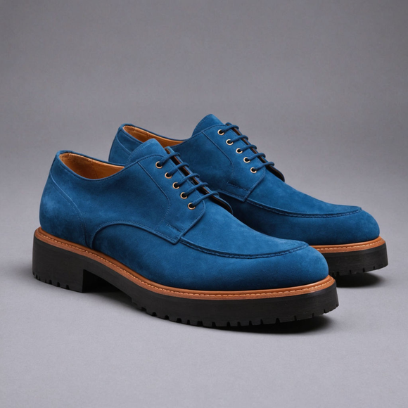 Blue Suede Leather Orion Chunky Derby Shoes - SS23