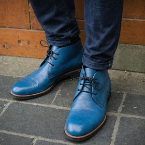 Blue Leather Sahara Step Chukka Desert Boots with Leather Sole - Summer 2024 Collection