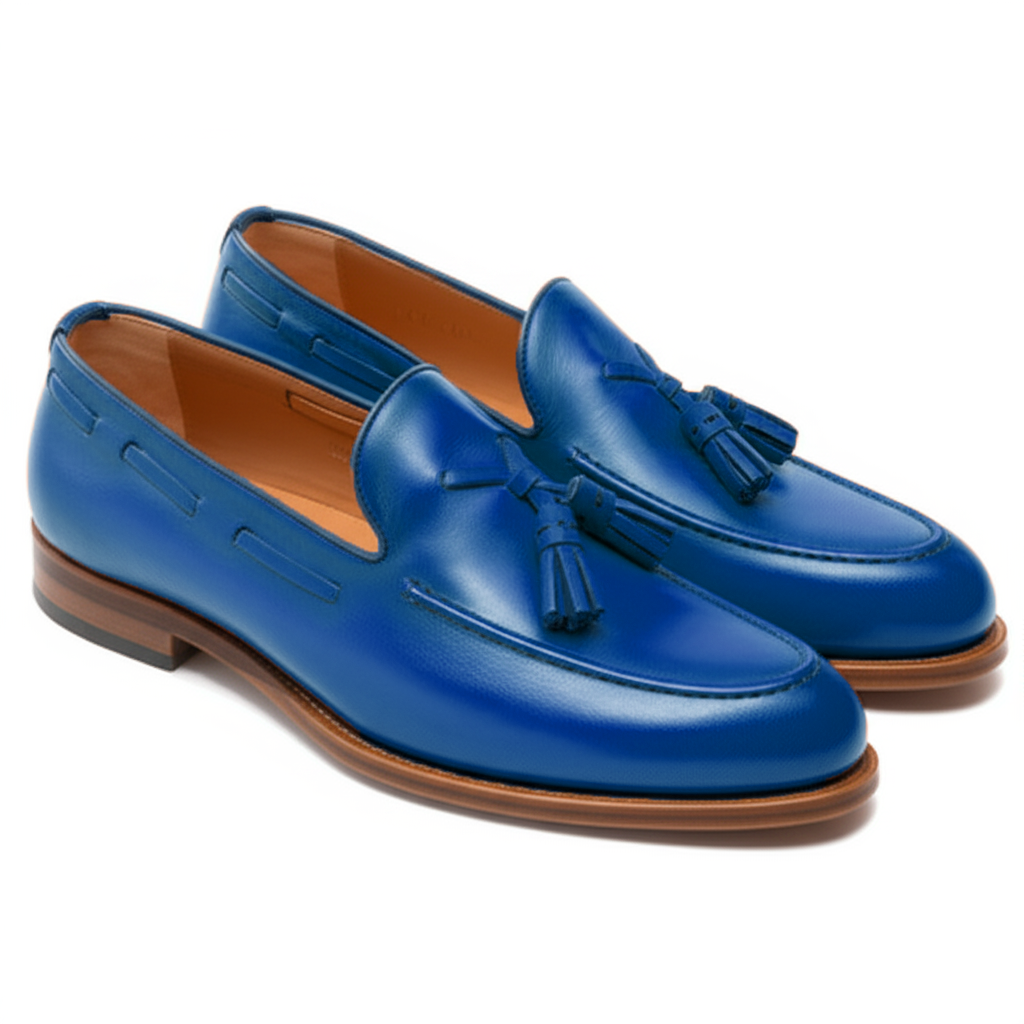 Blue Leather Barbican Tassel Loafers