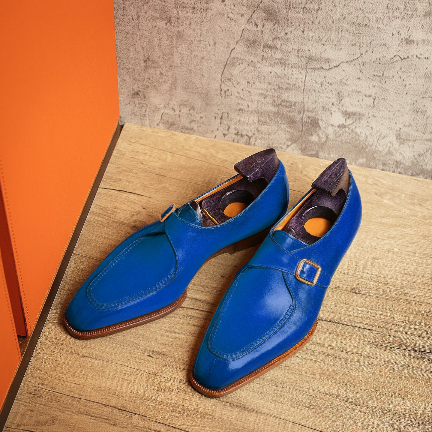 Blue Leather Algarve Single Monk Straps - AW24
