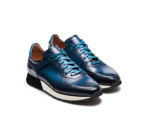 Blue Leather Nausori Lace Up Running Sneaker Shoes