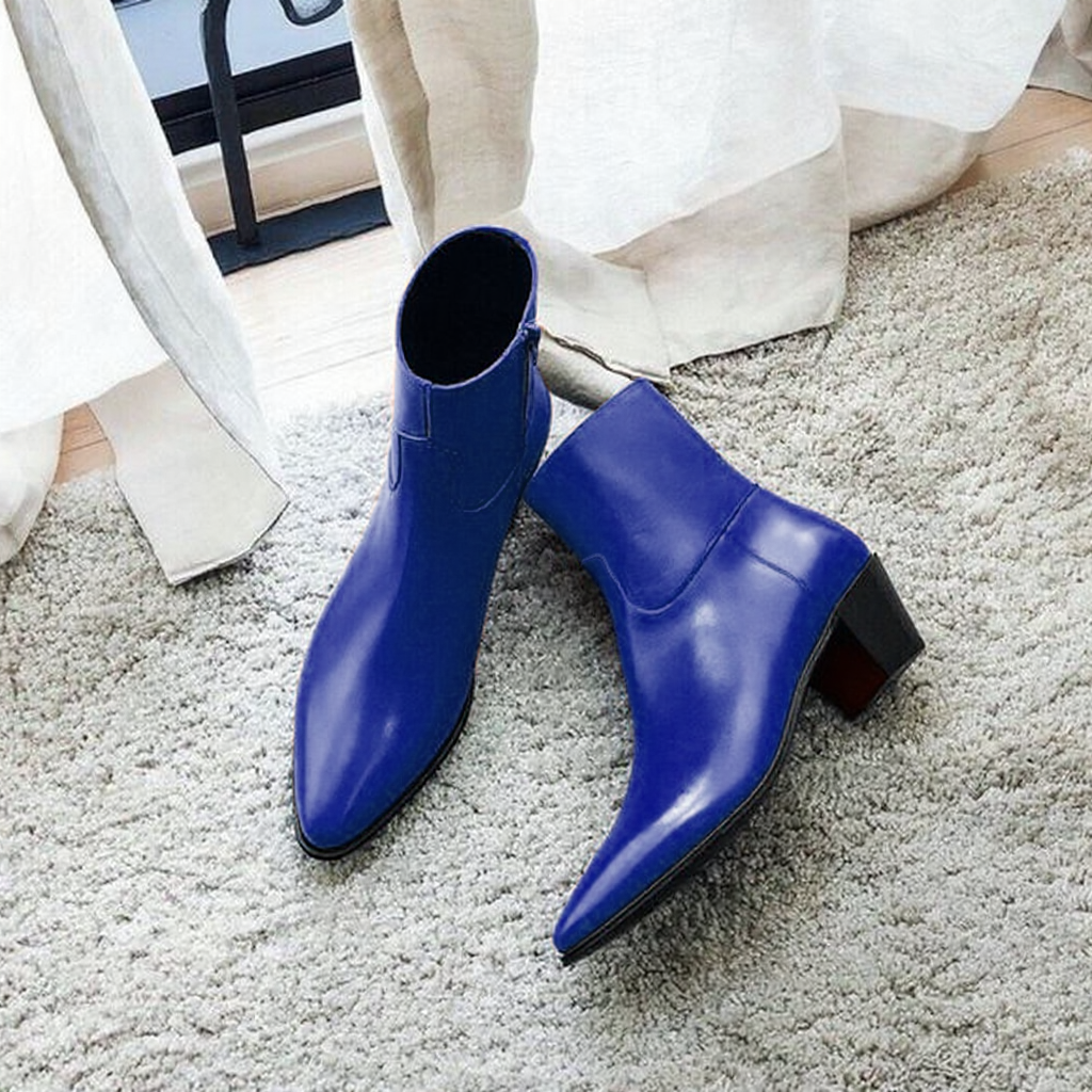 Blue Leather Fiorina Slip On Zipper Pointed Boots for Men - AW24