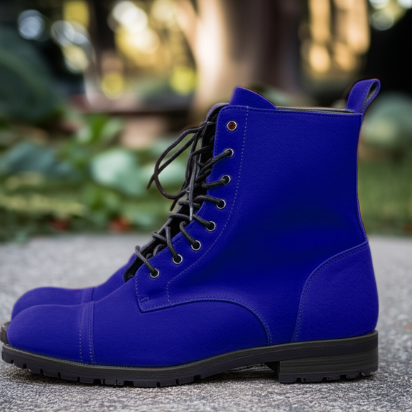Blue Suede Leather Belinda Chunky Hiking Combat Lace Up Zipper Boots