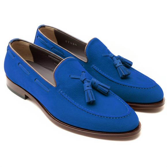Blue Suede Leather Barbican Tassel Loafers