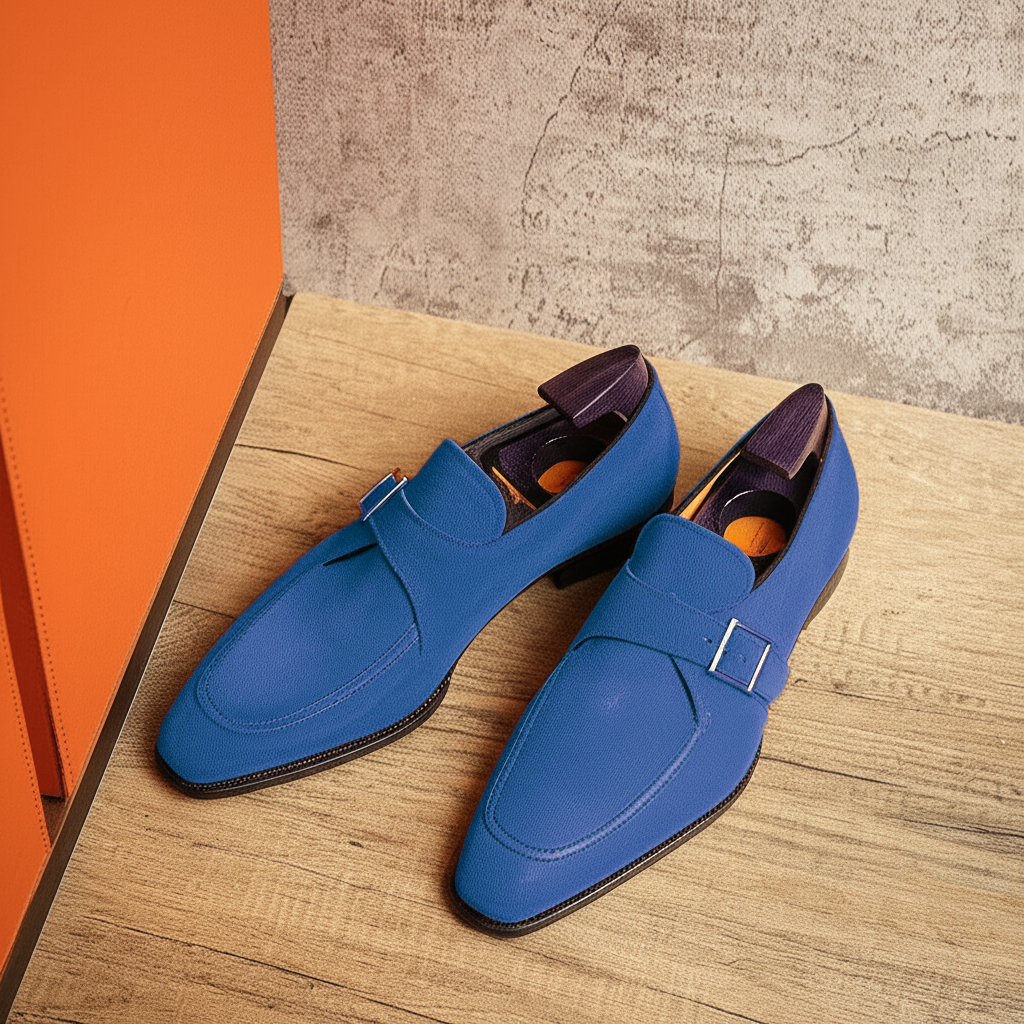 Blue Suede Leather Algarve Single Monk Straps - AW24