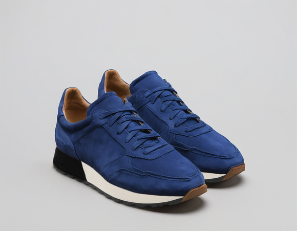 Blue Suede Leather Nausori Lace Up Running Sneaker Shoes