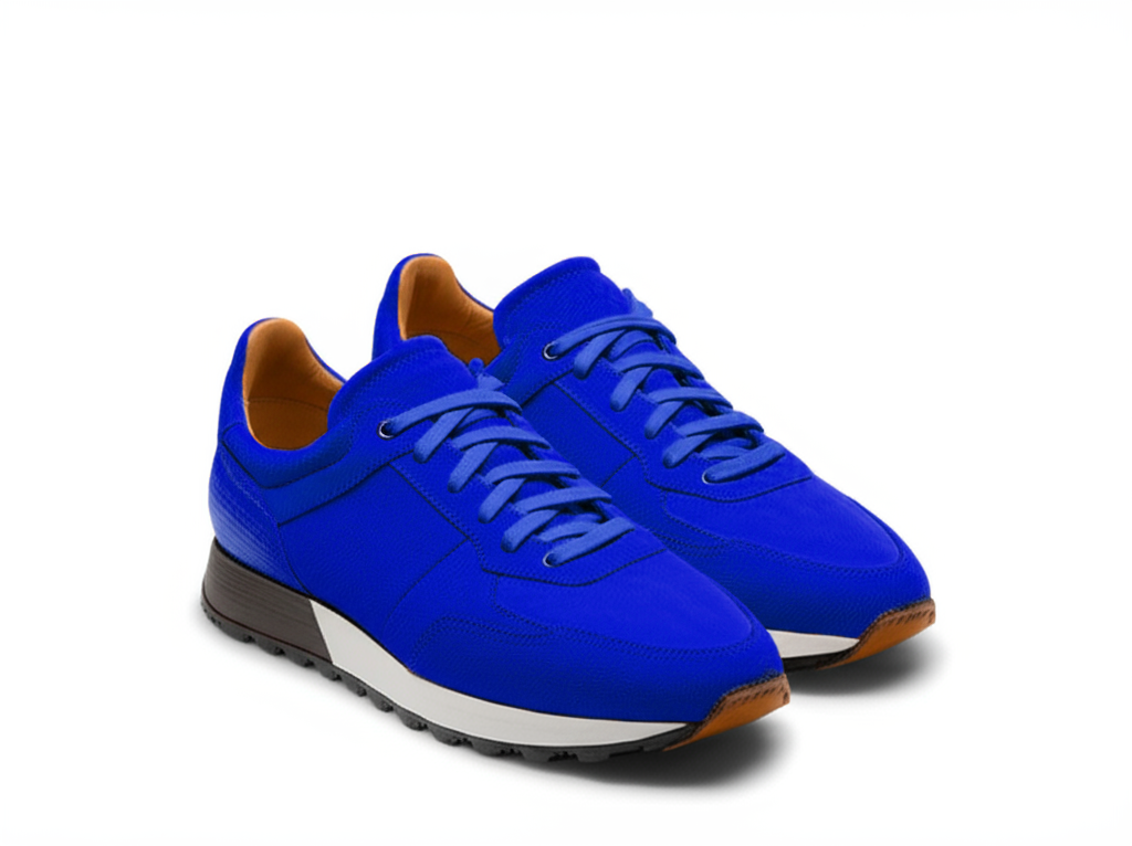 Blue Suede Leather Nausori Lace Up Running Sneaker Shoes