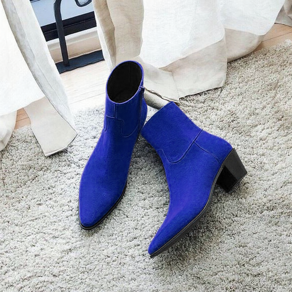 Blue Suede Leather Fiorina Slip On Zipper Pointed Boots for Men AW24