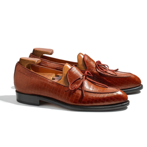 Brown Croc Print Leather Leather Yukon Loafers