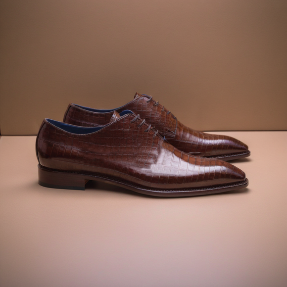 Brown Croc Leather Nandes Oxford Shoes