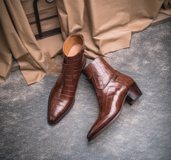 Brown Leather Slip On Chelsea Boots Costoso Italiano