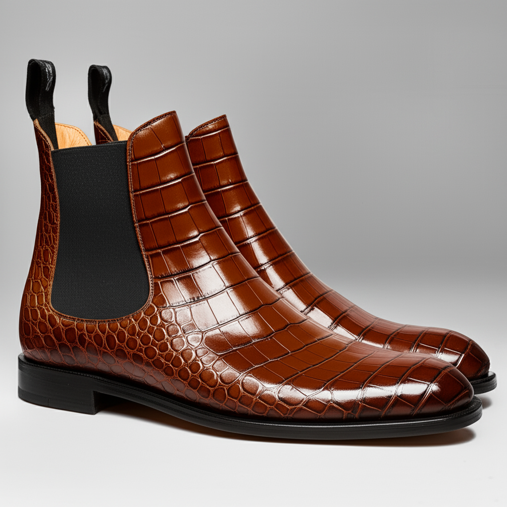Brown Croc Print Leather Celso Chelsea Boot