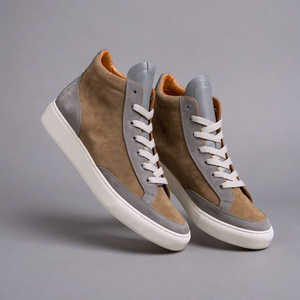 Grey & Brown Leather Lace Up BlancWalk Sneakers  - Summer 2024 Collection