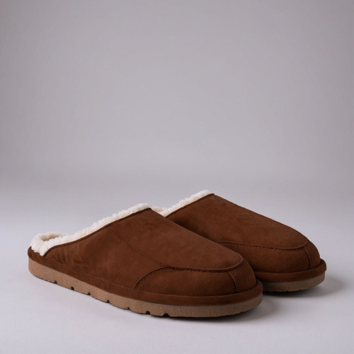 Brown Suede Leather Eliana Fur Lined Slippers