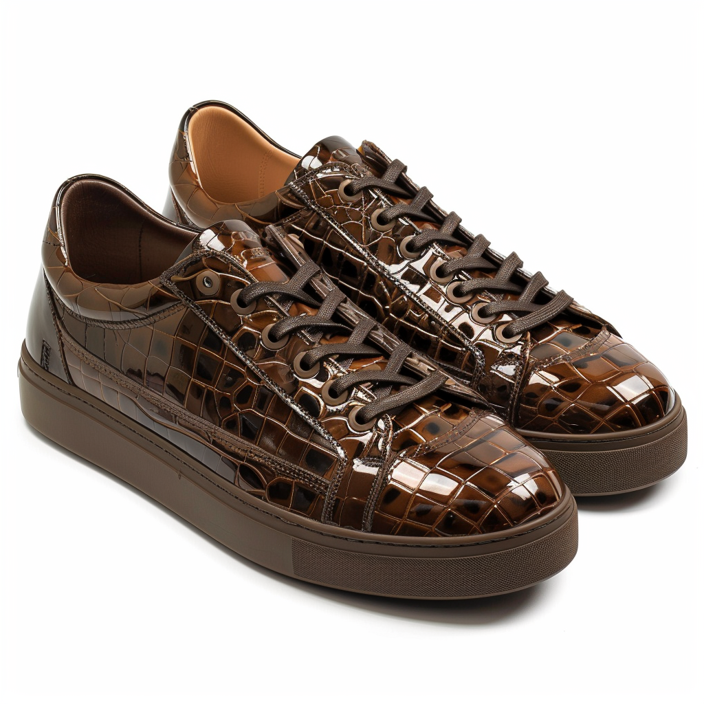 Brown Croc Print Leather Orlando Lace Up Sneakers – Costoso Italiano