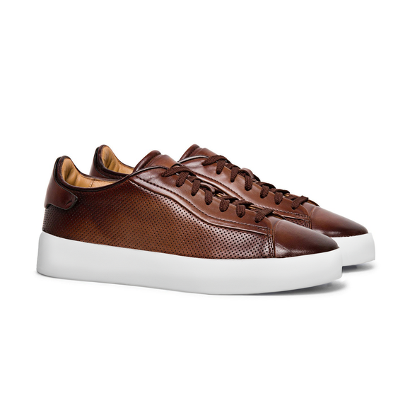 Brown Perforated Leather Antonia Lace Up Sneakers - AW24