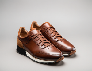 Brown Leather Nausori Lace Up Running Sneaker Shoes