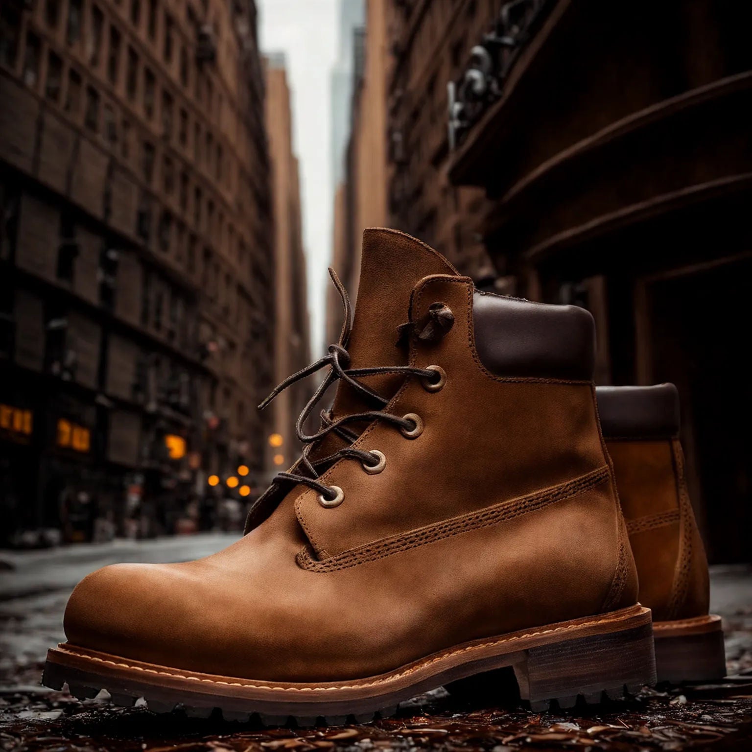 Men's Classic Combat Boots - Brown PU Leather, High Top Lace-Up, Rugged Rubber Sole For Work Or Casual