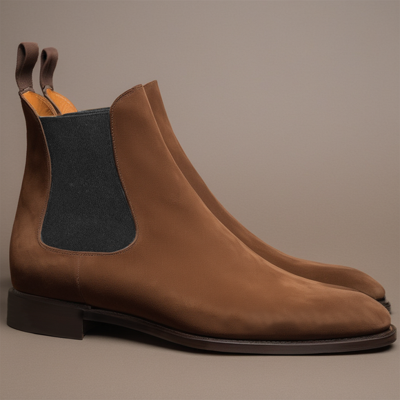 Flat Feet Shoes - Brown Suede Leather Fenland Slip On Chelsea Boots with Arch Support