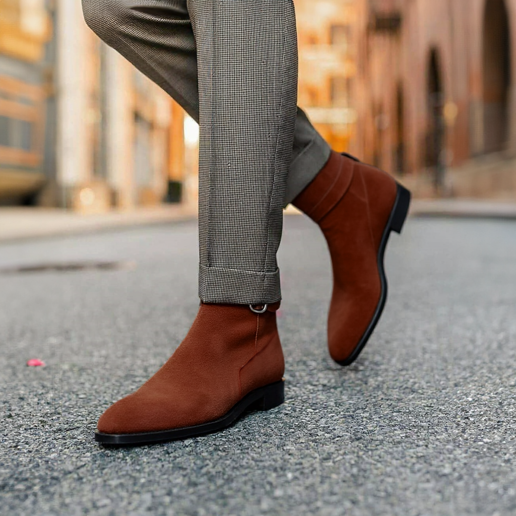 Brown Suede Leather Amarante Slip On Jodhpur Boots