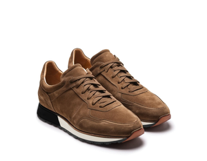 Brown Suede Leather Nausori Lace Up Running Sneaker Shoes