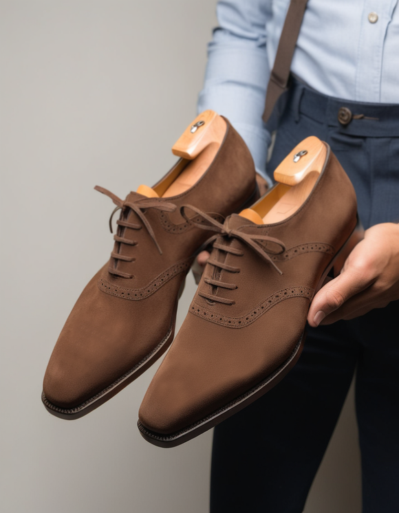 Brown Suede Leather Kratio Brogue Oxfords - Formal Shoes