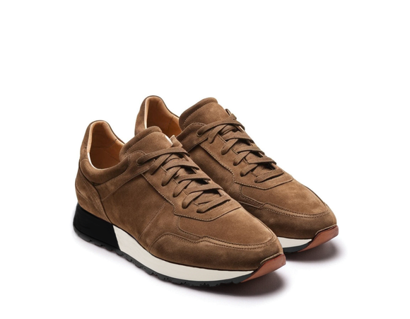 Brown Suede Leather Nausori Lace Up Running Sneaker Shoes