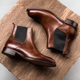 Dark Brown Leather Seville Slip On Chelsea Boots