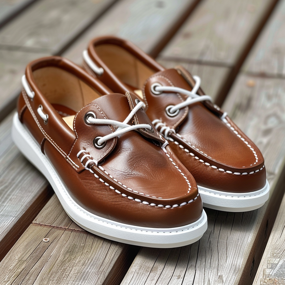 Brown Paolo Boat Shoes with White Sole