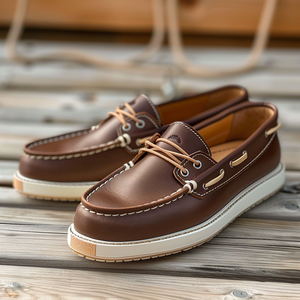 Brown Patrizio Boat Shoes with White Sole