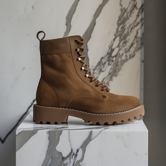 Brown Nubuck Leather Angelo Combat Boot