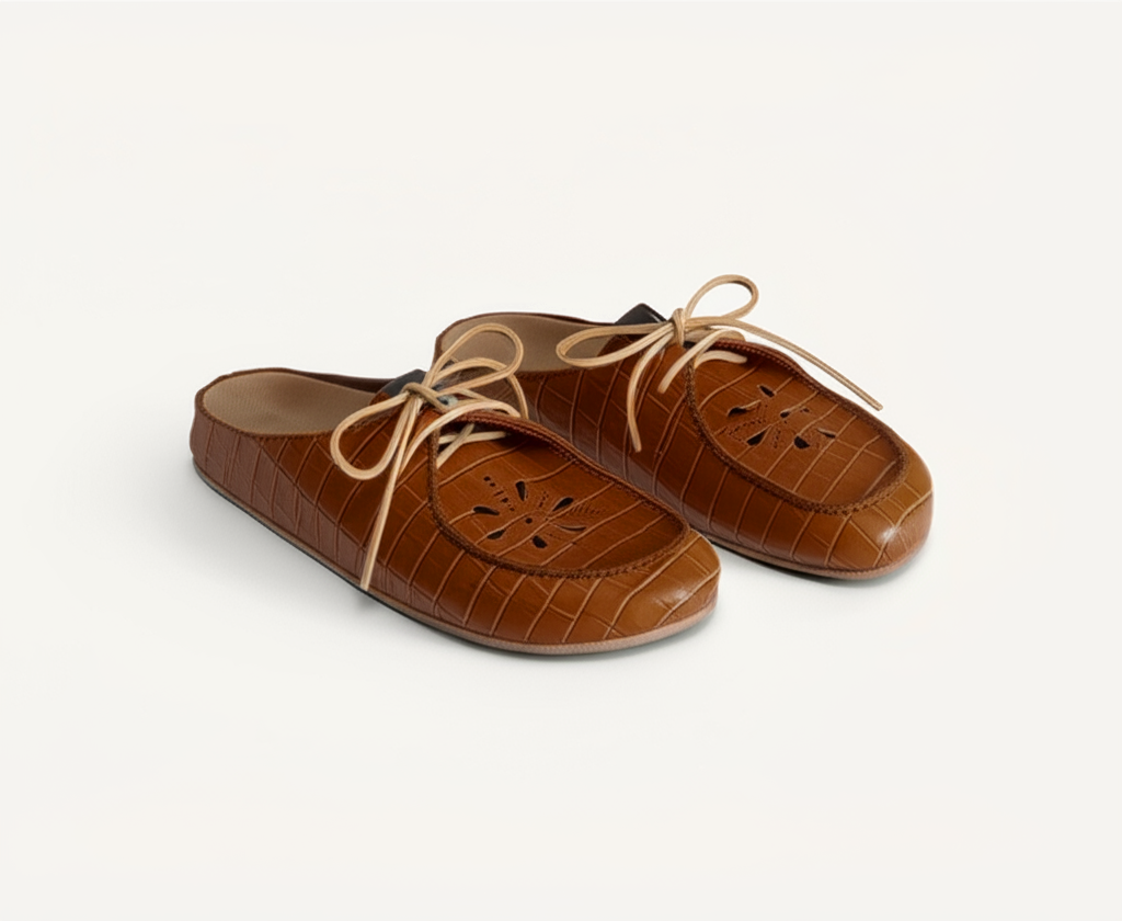 Brown Croc Print Leather Opale Mule