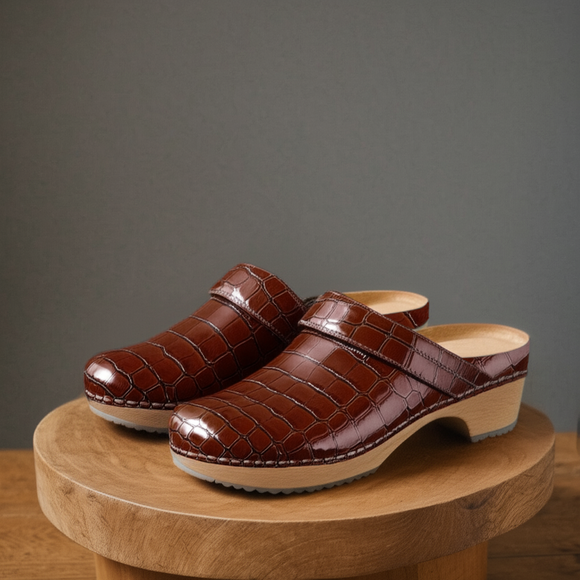 Brown Croc Print Leather Celeste Calm Mule Loafers - Summer 2024 Collection