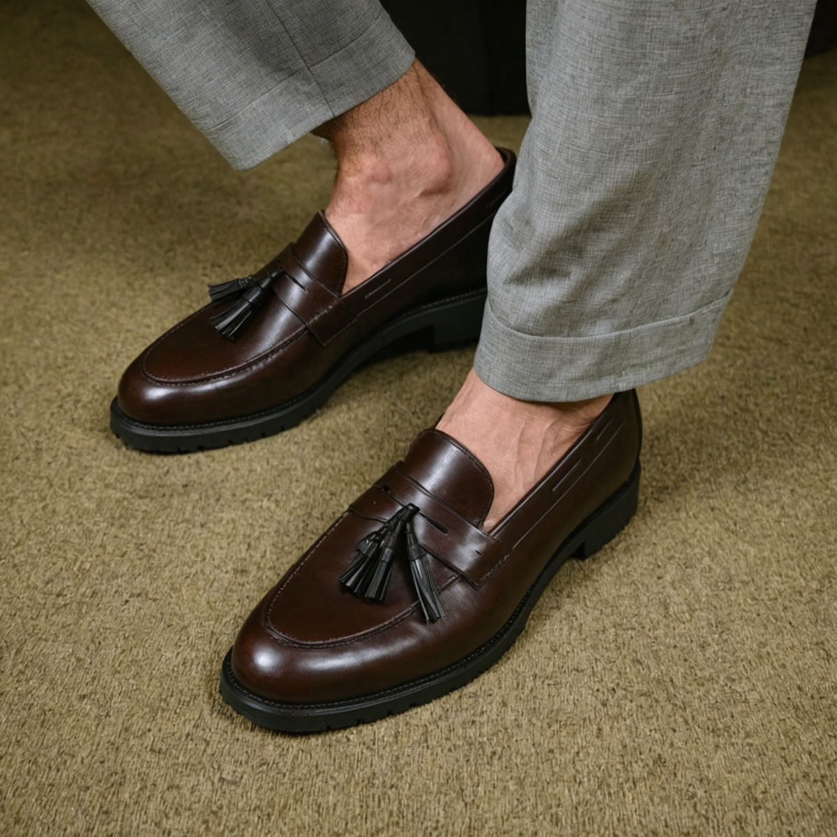 Brown Leather Belize Chunky Tassel Loafers - With Track Soles - AW24