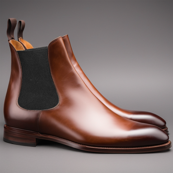 Flat Feet Shoes - Brown Leather Fenland Slip On Chelsea Boots with Arch Support