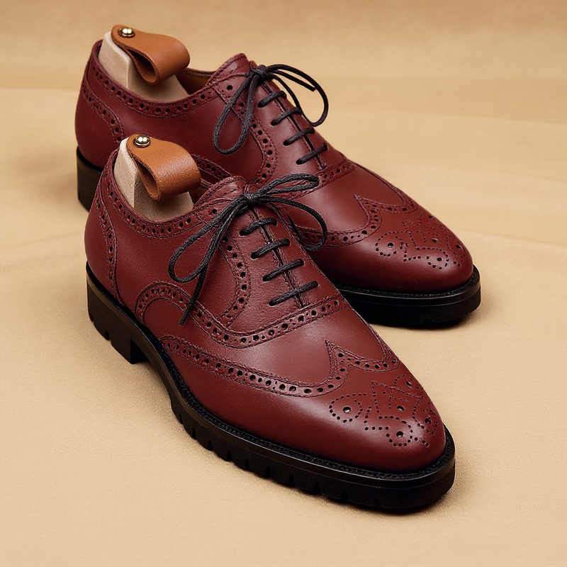Brown Leather Rene Brogue Chunky Oxfords Shoes WORK EDITION