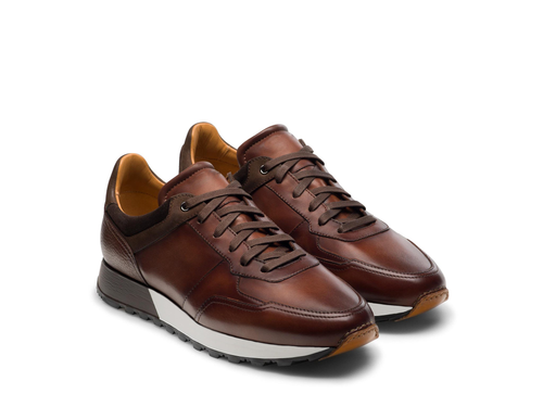 Brown Leather Nausori Lace Up Running Sneaker Shoes