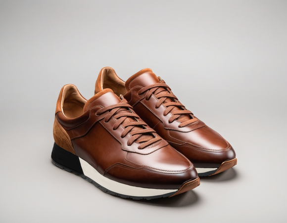 Brown Leather Nausori Lace Up Running Sneaker Shoes