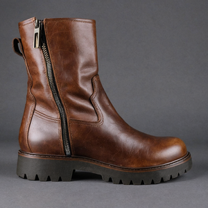 Brown Leather Massimiliano With Thick Sole Zipper Boots