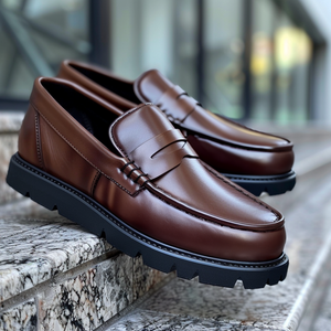 Brown Leather Attilio With Thick Sole Loafers