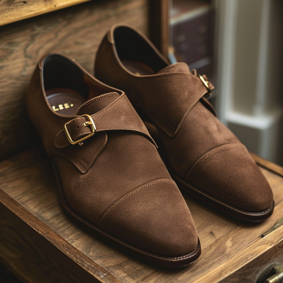 Brown Nubuck Leather Oscar Monk Straps