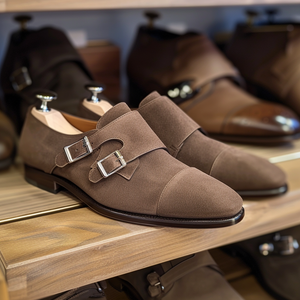 Brown Nubuck Leather Ottavio Monk Straps