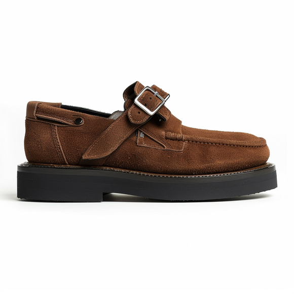 Brown Suede Leather Giuseppe With Thick Sole Monk Straps