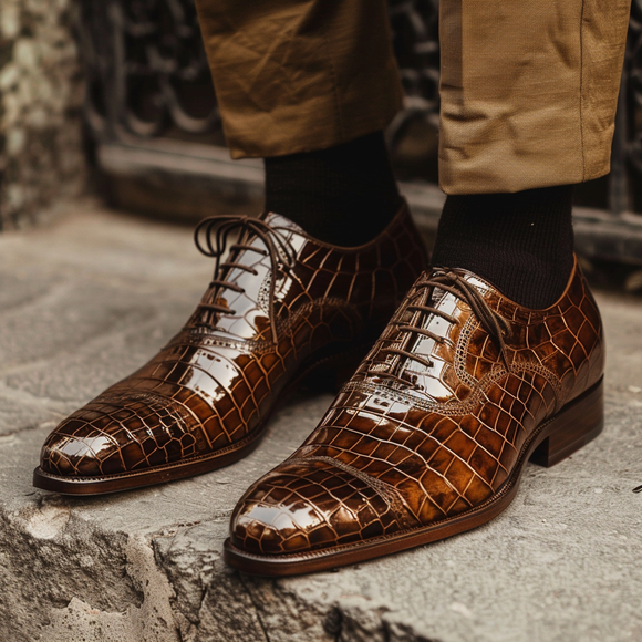 Livio Brown Leather Croc Print Oxford